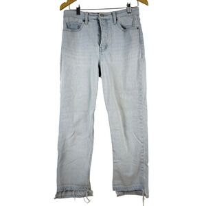 OLD NAVY Womens Sky High Straight Jeans Light Wash Distressed Frayed Hem Size 8